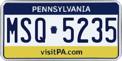 PA license plate MSQ5235