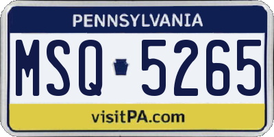 PA license plate MSQ5265