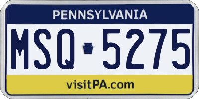PA license plate MSQ5275