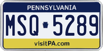 PA license plate MSQ5289
