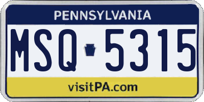 PA license plate MSQ5315