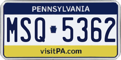 PA license plate MSQ5362
