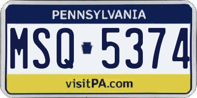PA license plate MSQ5374