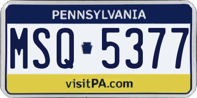 PA license plate MSQ5377