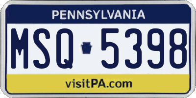PA license plate MSQ5398