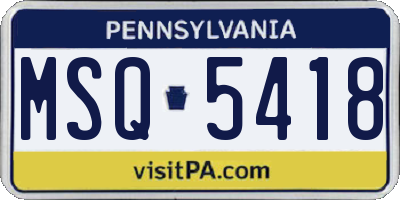PA license plate MSQ5418