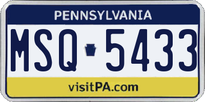 PA license plate MSQ5433