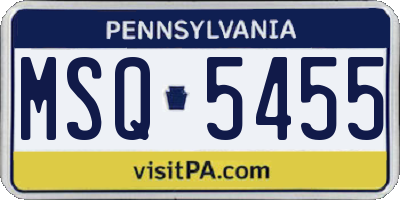 PA license plate MSQ5455
