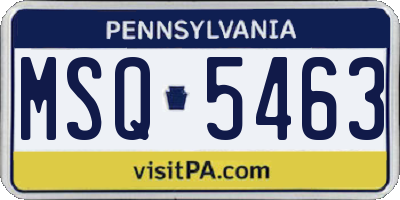PA license plate MSQ5463
