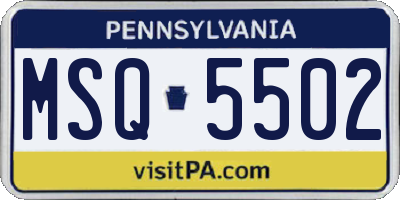 PA license plate MSQ5502