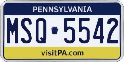 PA license plate MSQ5542