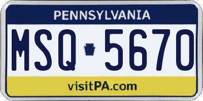 PA license plate MSQ5670