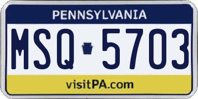PA license plate MSQ5703