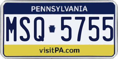 PA license plate MSQ5755