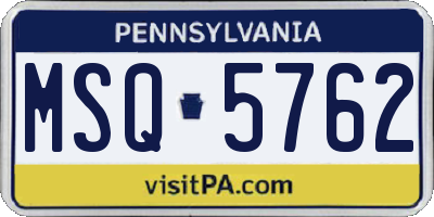 PA license plate MSQ5762