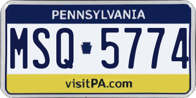 PA license plate MSQ5774