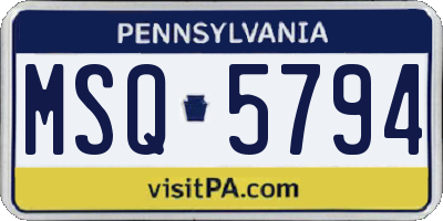 PA license plate MSQ5794