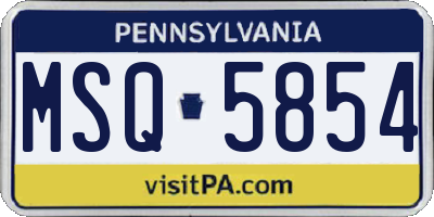 PA license plate MSQ5854