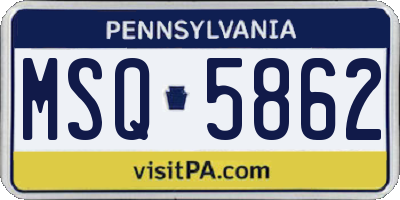 PA license plate MSQ5862