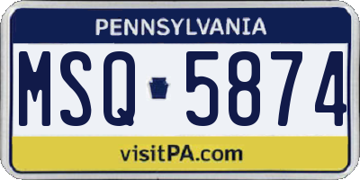 PA license plate MSQ5874