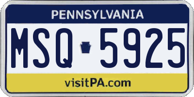 PA license plate MSQ5925