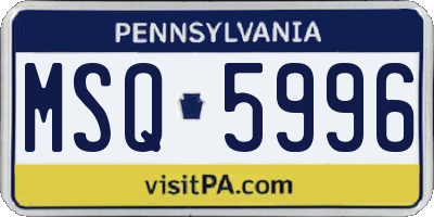 PA license plate MSQ5996