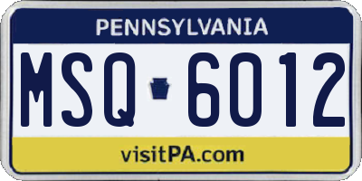 PA license plate MSQ6012
