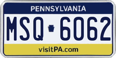 PA license plate MSQ6062