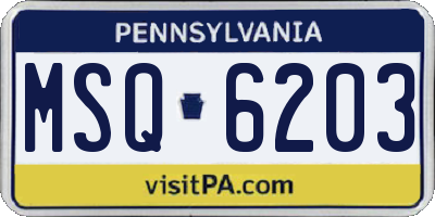 PA license plate MSQ6203