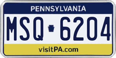 PA license plate MSQ6204