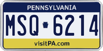 PA license plate MSQ6214