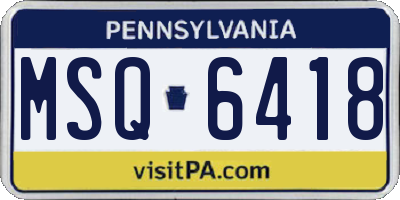 PA license plate MSQ6418