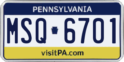 PA license plate MSQ6701