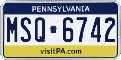 PA license plate MSQ6742