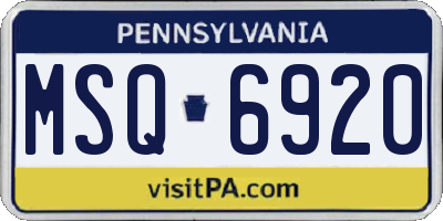 PA license plate MSQ6920