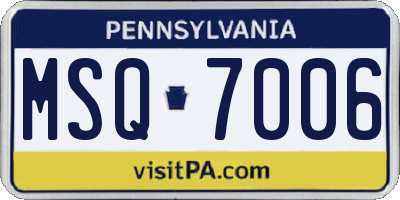 PA license plate MSQ7006