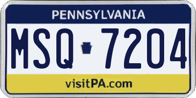 PA license plate MSQ7204