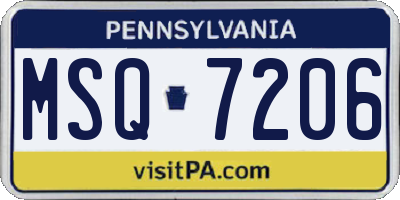 PA license plate MSQ7206