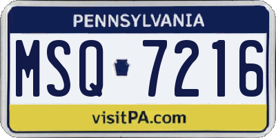 PA license plate MSQ7216