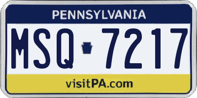PA license plate MSQ7217