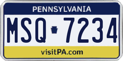 PA license plate MSQ7234