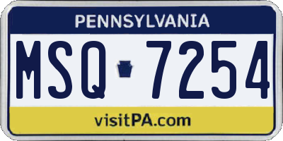 PA license plate MSQ7254