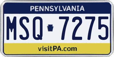 PA license plate MSQ7275