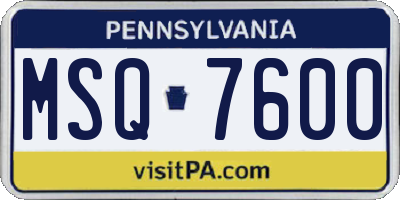 PA license plate MSQ7600