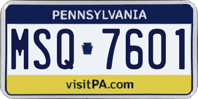 PA license plate MSQ7601