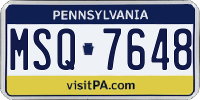 PA license plate MSQ7648