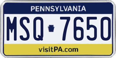 PA license plate MSQ7650