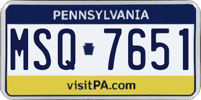 PA license plate MSQ7651