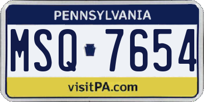 PA license plate MSQ7654