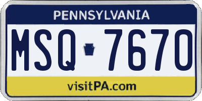 PA license plate MSQ7670